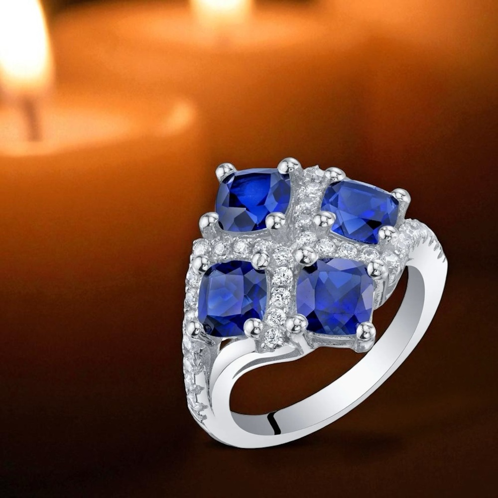 925 Silver and 2 carat Sapphire Blue‎ Gemstone Ring size 6